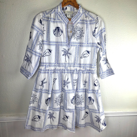 Women's Calpyso St Barth Resort Seashell White Palm Tree Pattern Dress Size Med - Picture 1 of 13